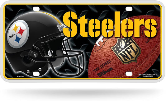 Pittsburgh Steelers Metal Auto Tag License Plate, Helmet Design, 12x6 Inch