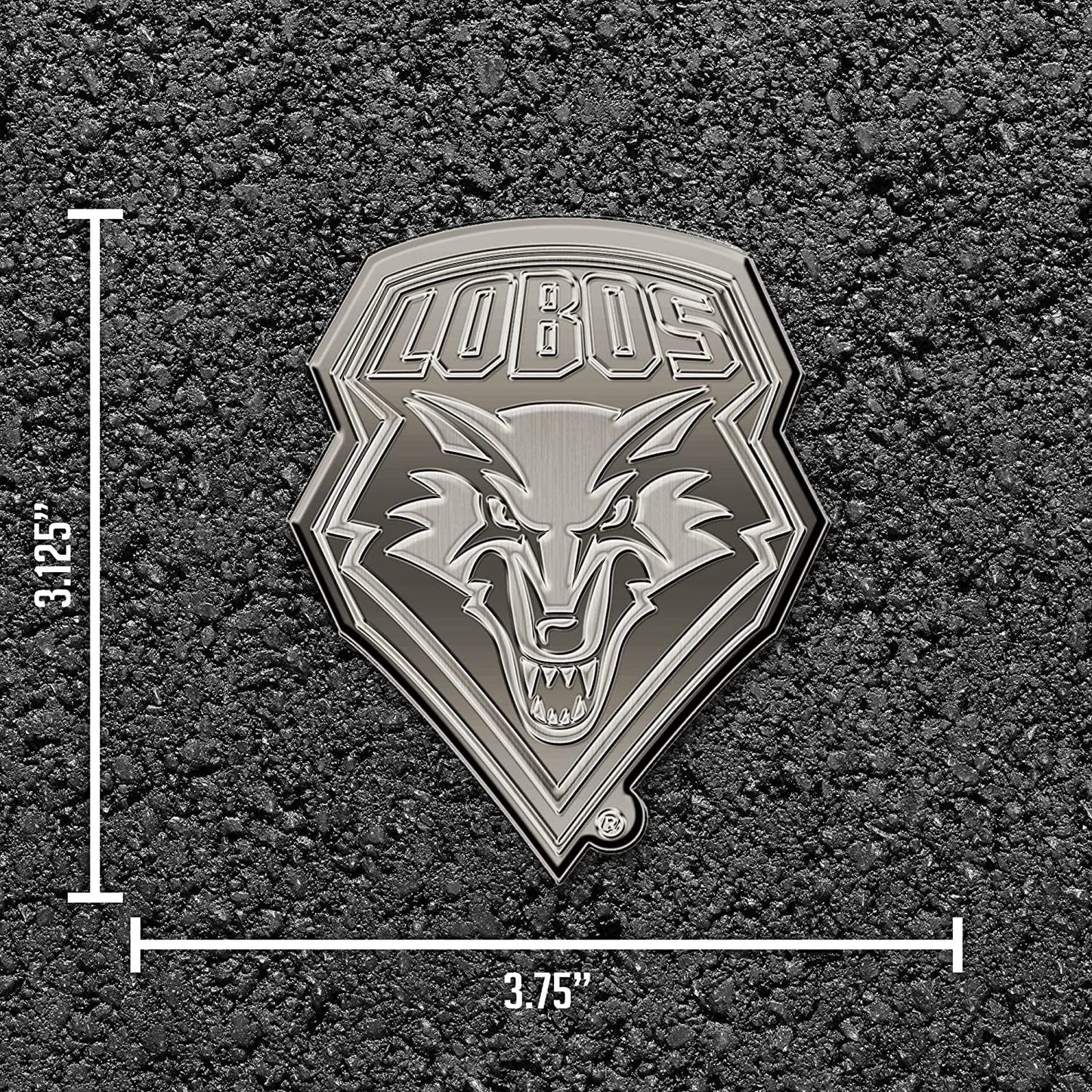 University of New Mexico Lobos Solid Metal Auto Emblem Antique Nickel for Car/Truck/SUV