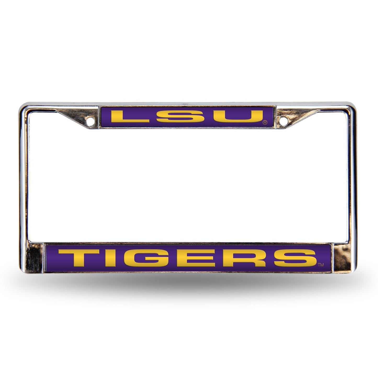 Louisiana State University Tigers LSU Metal License Plate Frame Chrome Tag Cover, Laser Acrylic Mirrored Inserts, 12x6 Inch