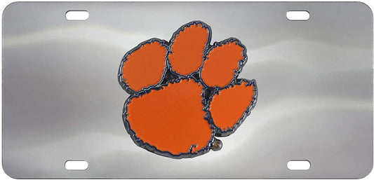 Clemson University Tigers License Plate Tag, Premium Stainless Steel Diecast, Chrome, Raised Solid Metal Color Emblem, 6x12 Inch