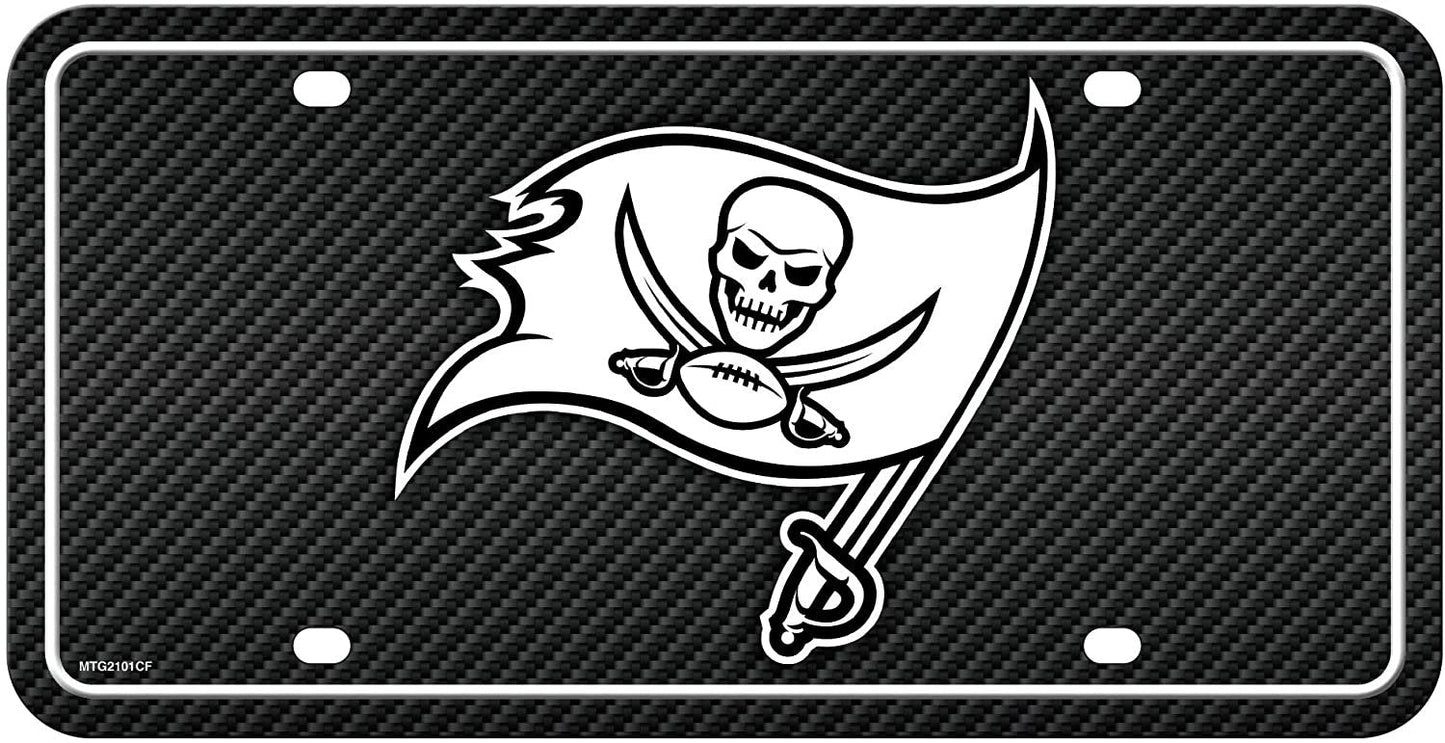 Tampa Bay Buccaneers Metal Auto Tag License Plate, Carbon Fiber Design, 6x12 Inch