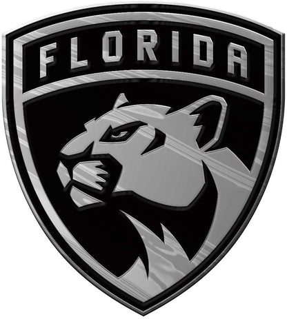 Florida Panthers Auto Emblem, Silver Chrome Color, Raised Molded Shape Cut Plastic, Adhesive Tape Backing