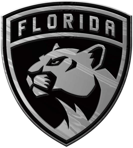 Florida Panthers Auto Emblem, Silver Chrome Color, Raised Molded Shape Cut Plastic, Adhesive Tape Backing