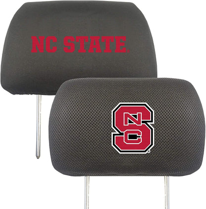 North Carolina State University Wolfpack Pair of Premium Auto Head Rest Covers, Embroidered, Black Elastic, 14x10 Inch