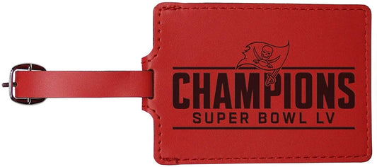 Tampa Bay Buccaneers LV Super Bowl Champions Premium Leather Luggage Bag Tag, Laser Engraved Identification, Team Color