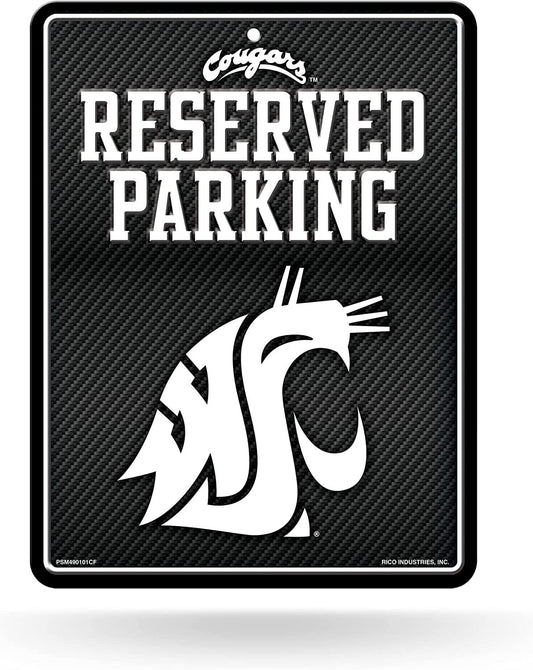 Washington State University Cougars Metal Parking Novelty Wall Sign 8.5 x 11 Inch Carbon Fiber Design