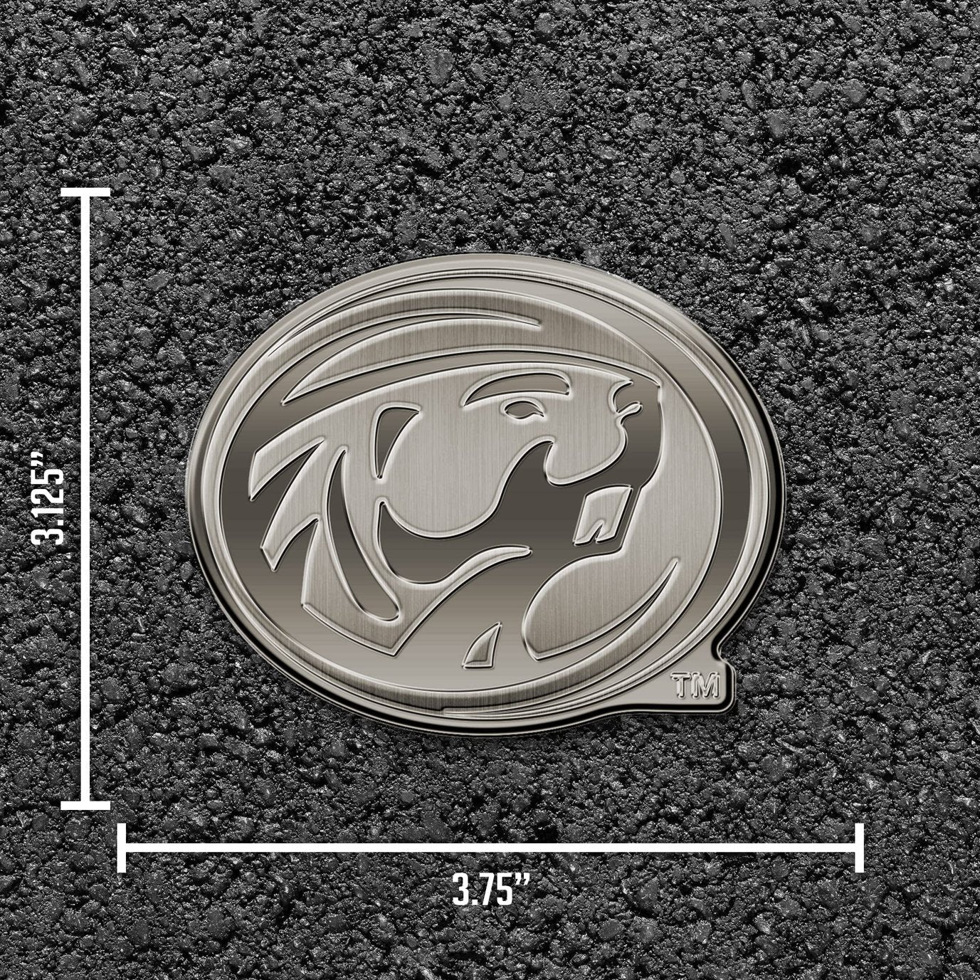 Bemidji State University Beavers Premium Solid Metal Raised Auto Emblem, Antique Nickel Finish, Shape Cut, Adhesive Backing