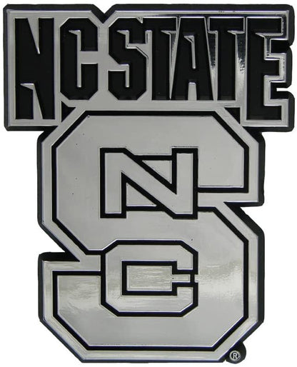 North Carolina State University Wolfpack Auto Emblem, Plastic Molded, Silver Chrome Color, Raised 3D Effect, Adhesive Backing