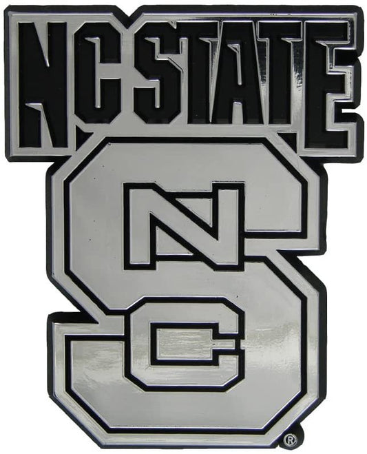 North Carolina State University Wolfpack Auto Emblem, Plastic Molded, Silver Chrome Color, Raised 3D Effect, Adhesive Backing