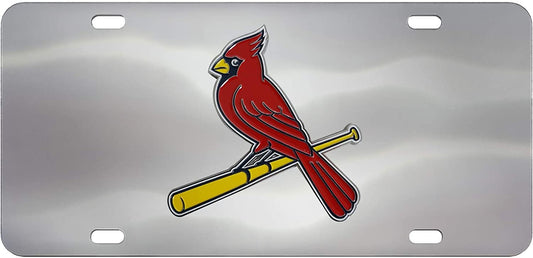 St Louis Cardinals License Plate Tag, Premium Stainless Steel Diecast, Chrome, Raised Solid Metal Color Emblem, 6x12 Inch