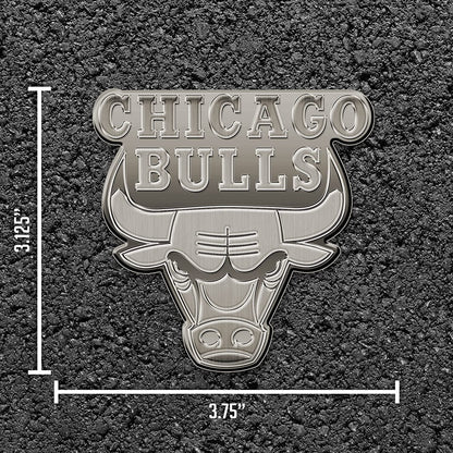 Chicago Bulls Premium Solid Metal Raised Auto Emblem, Antique Nickel Finish, Shape Cut, Adhesive Backing