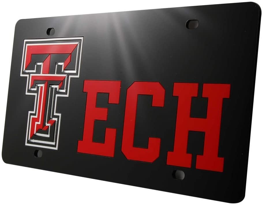 Texas Tech University Red Raiders Premium Laser Cut Tag License Plate, Mirrored Acrylic Inlaid, 6x12 Inch