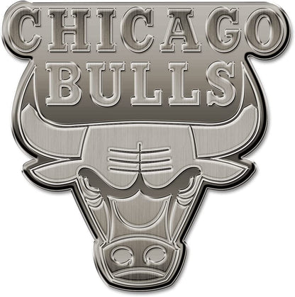 Chicago Bulls Premium Solid Metal Raised Auto Emblem, Antique Nickel Finish, Shape Cut, Adhesive Backing