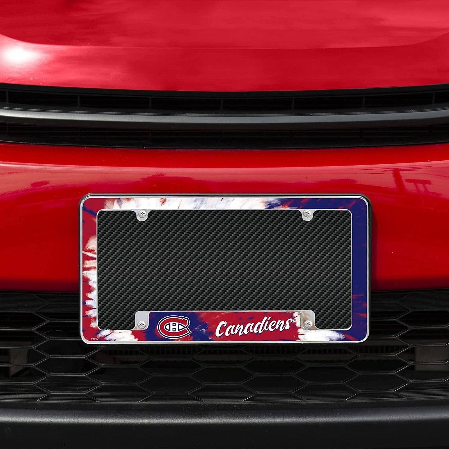 Montreal Canadiens Metal License Plate Frame Chrome Tag Cover Tie Dye Design 6x12 Inch