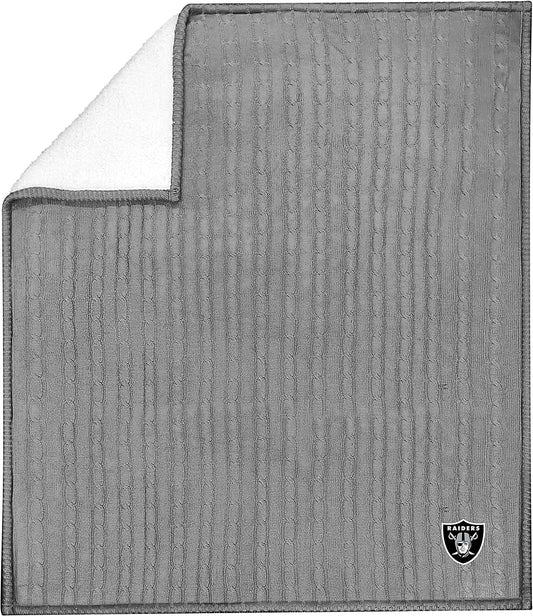 Las Vegas Raiders Cable Sweater Knit Sherpa Throw Blanket 50x60 Inch Adult