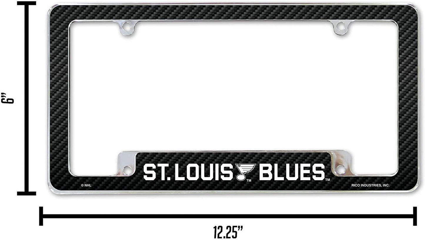 St Louis Blues Metal License Plate Frame Chrome Tag Cover Carbon Fiber Design 6x12 Inch