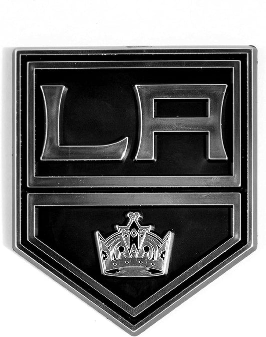 Los Angeles Kings Auto Emblem, Silver Chrome Color, Raised Molded Shape Cut Plastic, Adhesive Tape Backing