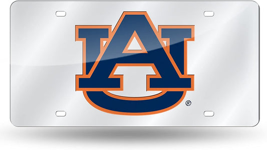 Auburn University Tigers Premium Laser Cut Tag License Plate, Mirrored Acrylic Inlaid, 12x6 Inch
