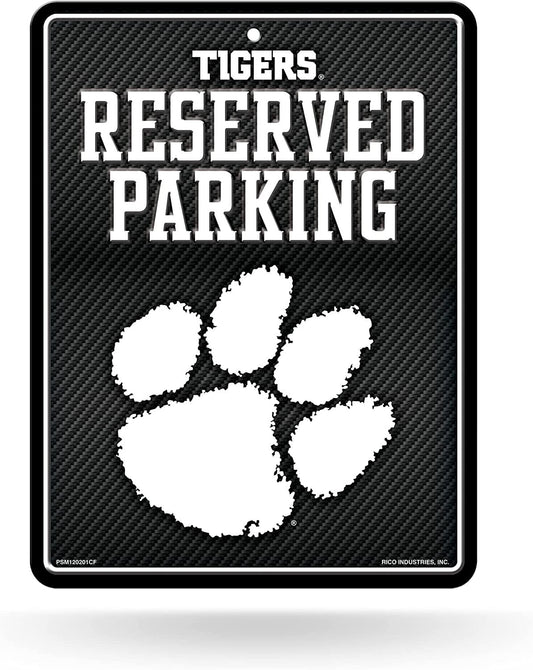 Clemson University Tigers Metal Parking Novelty Wall Sign 8.5 x 11 Inch Carbon Fiber Design