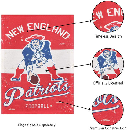 New England Patriots Premium 2-sided Garden Flag Banner, Vintage Logo, Linen, 13x18 Inch