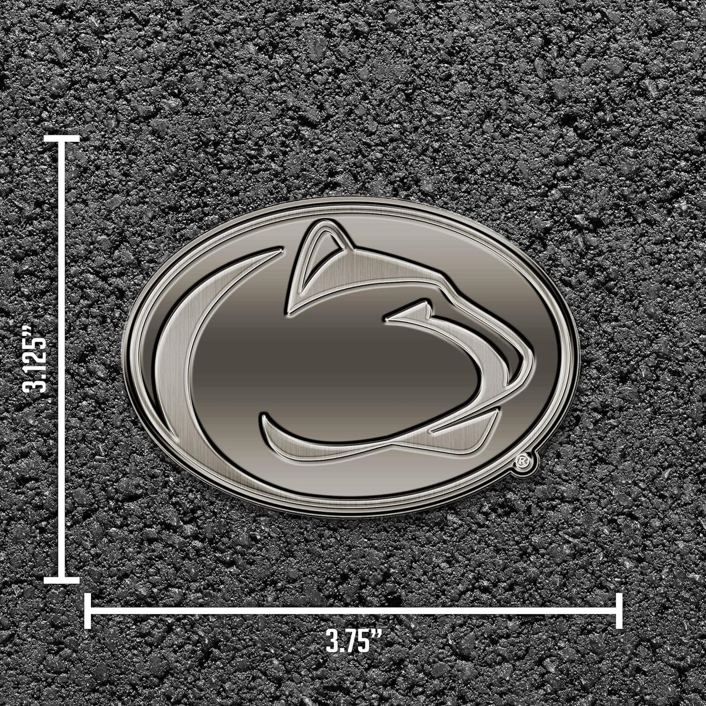 Penn State University Nittany Lions Auto Emblem Solid Metal, Raised, Die Cut, Antique Nickel Design, Full Adhesive Backing, Officially Licensed