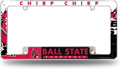 Ball State University Cardinals Metal License Plate Frame Chrome Tag Cover 12x6 Inch All Over Design