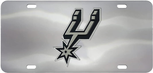 San Antonio Spurs License Plate Tag, Premium Stainless Steel Diecast, Chrome, Raised Solid Metal Color Emblem, 6x12 Inch