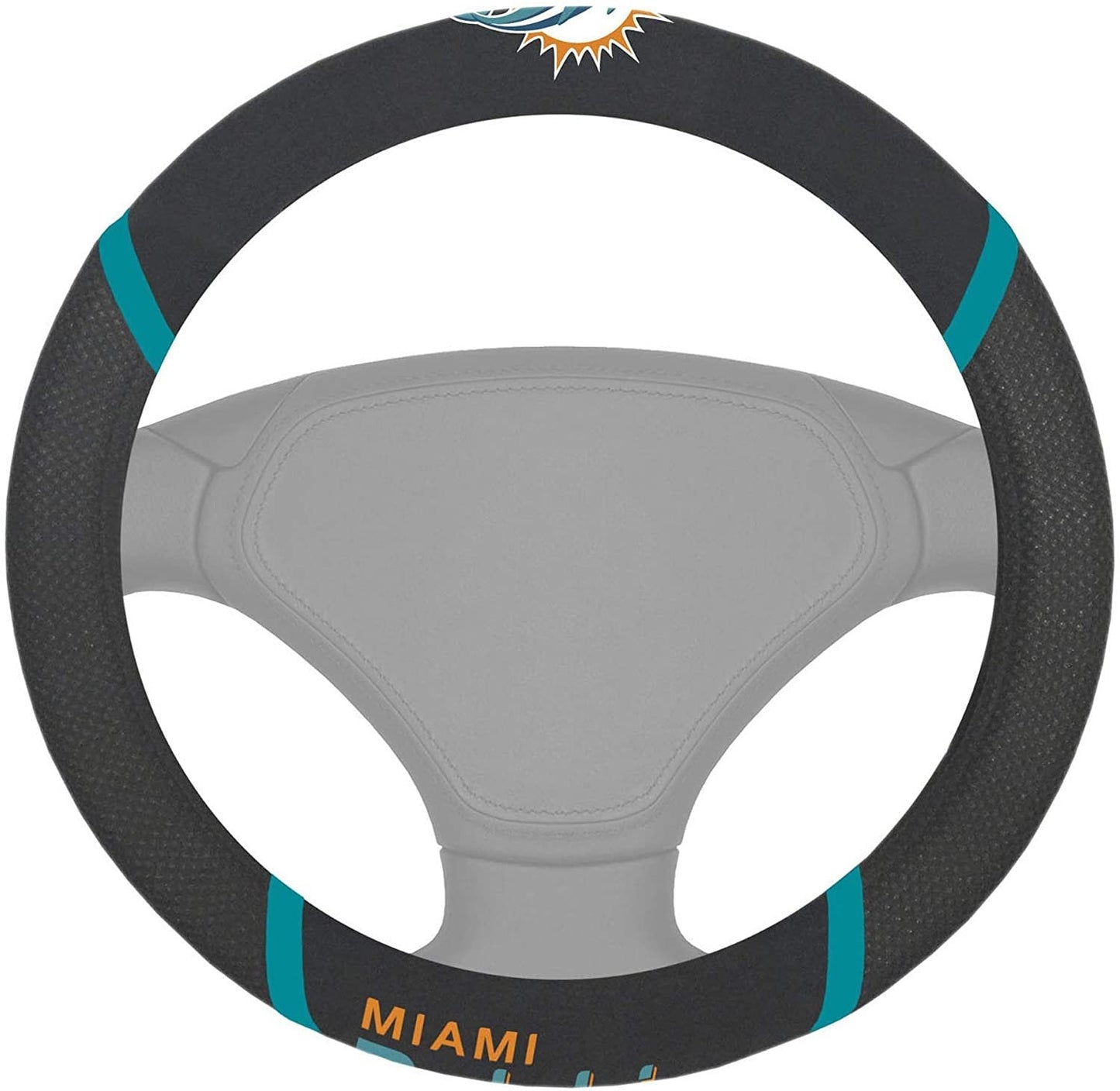 Miami Dolphins Premium 15 Inch Black Emroidered Steering Wheel Cover