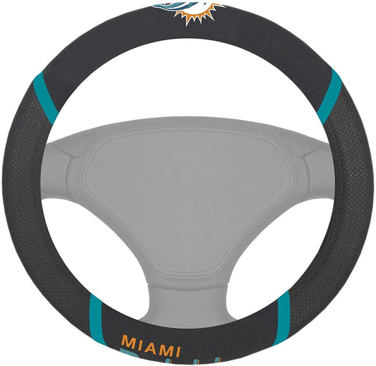Miami Dolphins Premium 15 Inch Black Emroidered Steering Wheel Cover