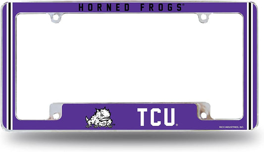 Texas Christian University Horned Frogs TCU Metal License Plate Frame Chrome Tag Cover 12x6 Inch Alternate Design