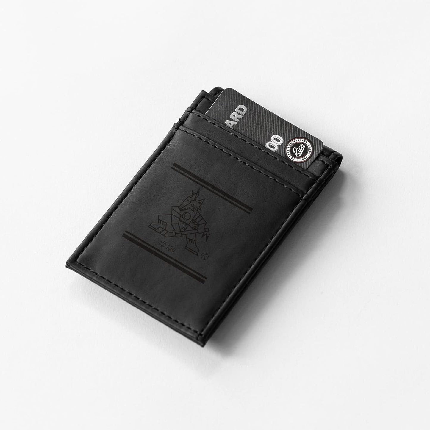 Arizona Coyotes Premium Black Leather Wallet, Front Pocket Magnetic Money Clip, Laser Engraved, Vegan