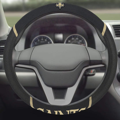 New Orleans Saints Premium 15 Inch Black Emroidered Steering Wheel Cover