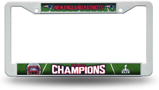 New England Patriots Super Bowl 49 Champions Plastic License Plate Frame Tag Cover, 12x6 Inch