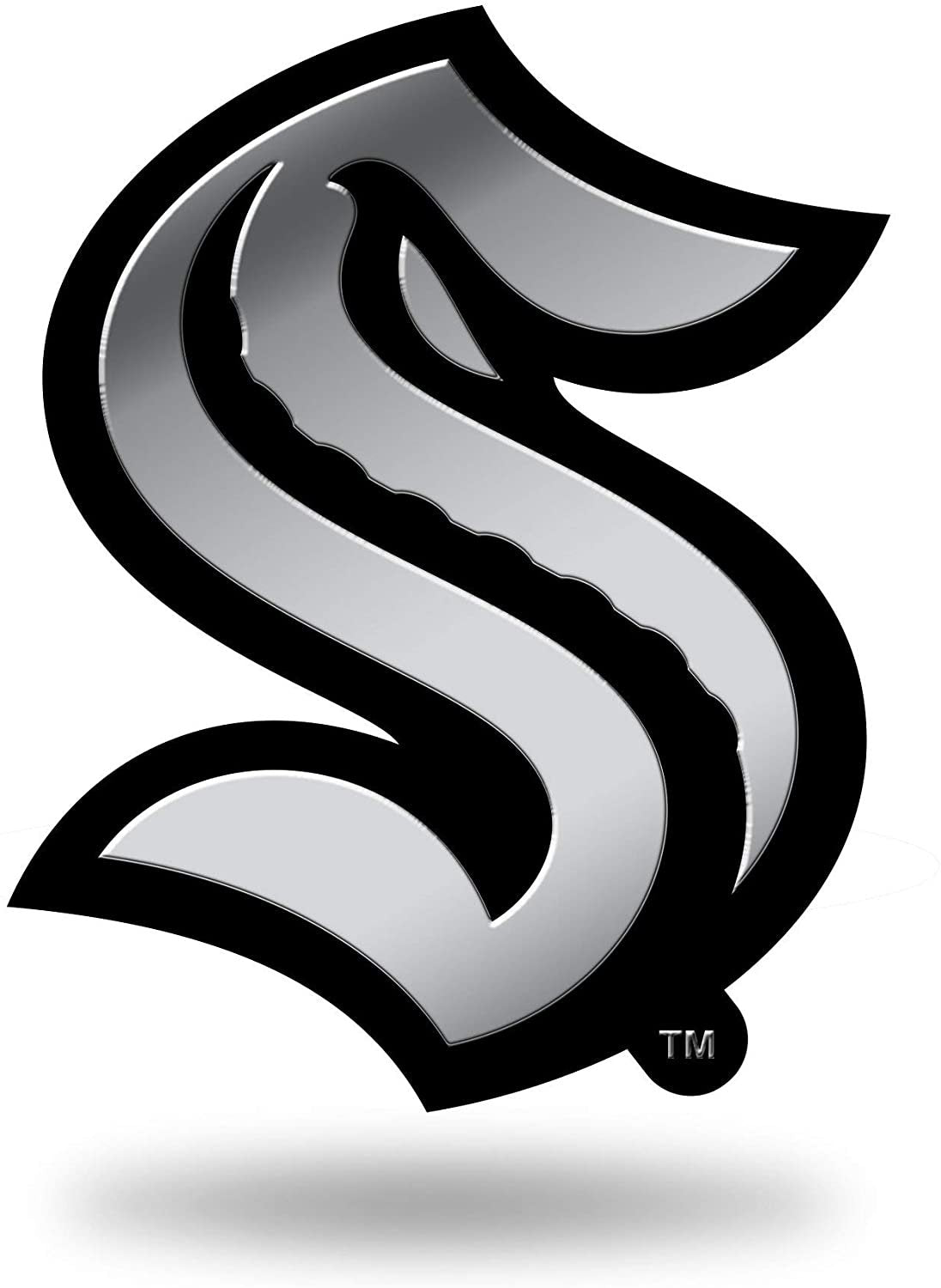 Seattle Kraken Auto Emblem, Silver Chrome Color, Raised Molded Plastic, 3.5 Inch, Adhesive Tape Backing