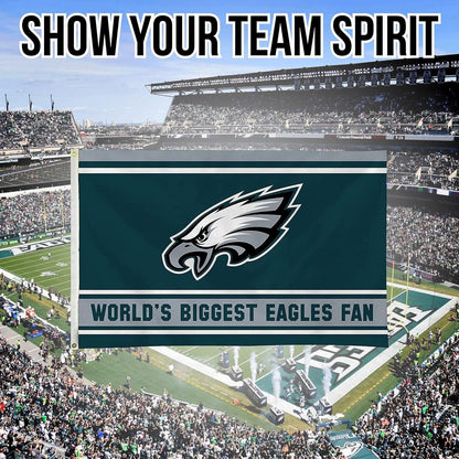 Philadelphia Eagles 3x5 Feet Flag Banner, World's Biggest Fan, Metal Grommets, Single Sided, Indoor or Outdoor Use