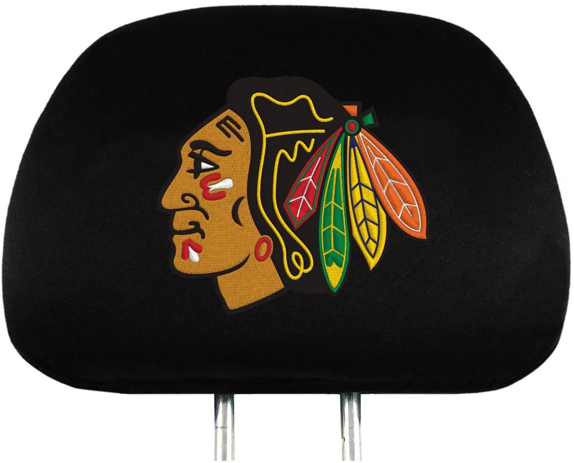 Chicago Blackhawks Premium Pair of Auto Head Rest Covers, Black, Elastic, 10x14 Inch