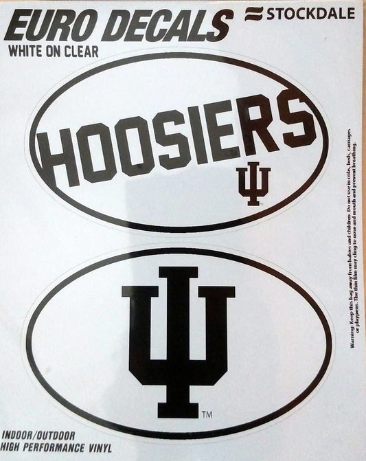 Indiana University Hoosiers 2-Piece White and Clear Euro Decal Sticker Set, 4x2.5 Inch Each
