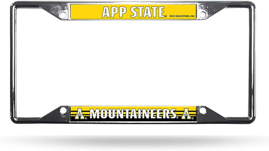 Appalachian State University Mountaineers Metal License Plate Frame Chrome Tag Cover, EZ View Design, 12x6 Inch