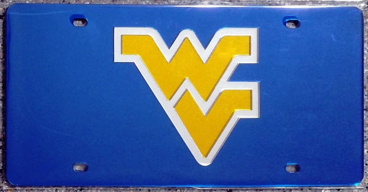 West Virginia University Mountaineers Premium Laser Cut Tag License Plate, Mirrored Acrylic Inlaid, 6x12 Inch