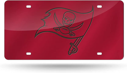 Tampa Bay Buccaneers Premium Laser Cut Tag License Plate, Red, Mirrored Acrylic Inlaid, 12x6 Inch