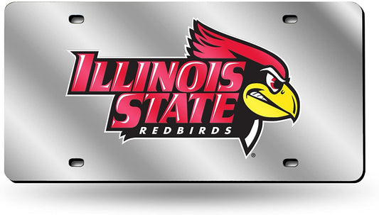 Illinois State University Redbirds Premium Laser Cut Tag License Plate, Mirrored Acrylic Inlaid, 12x6 Inch