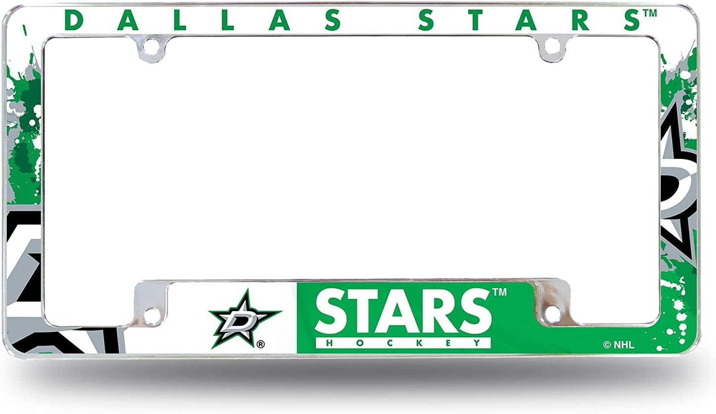 Dallas Stars Metal License Plate Frame Chrome Tag Cover All Over Design 6x12 Inch