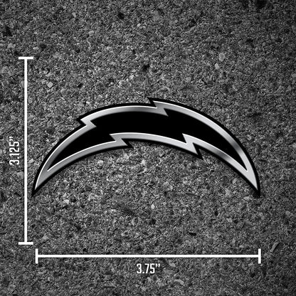 Los Angeles Chargers Auto Emblem, Silver Chrome Color, Raised Molded Plastic, Adhesive Tape Backing