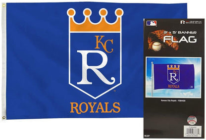 Kansas City Royals Premium 3x5 Feet Flag Banner, Retro Logo, Metal Grommets, Outdoor Indoor, Single Sided