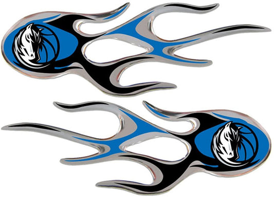 Dallas Mavericks 2-Pack Drip Molded Plastic Raised Flame Flames Decal Emblem Sticker Basketball
