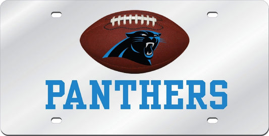 Carolina Panthers Premium Laser Cut Tag License Plate, Football Design, Mirrored Acrylic Inlaid, 12x6 Inch