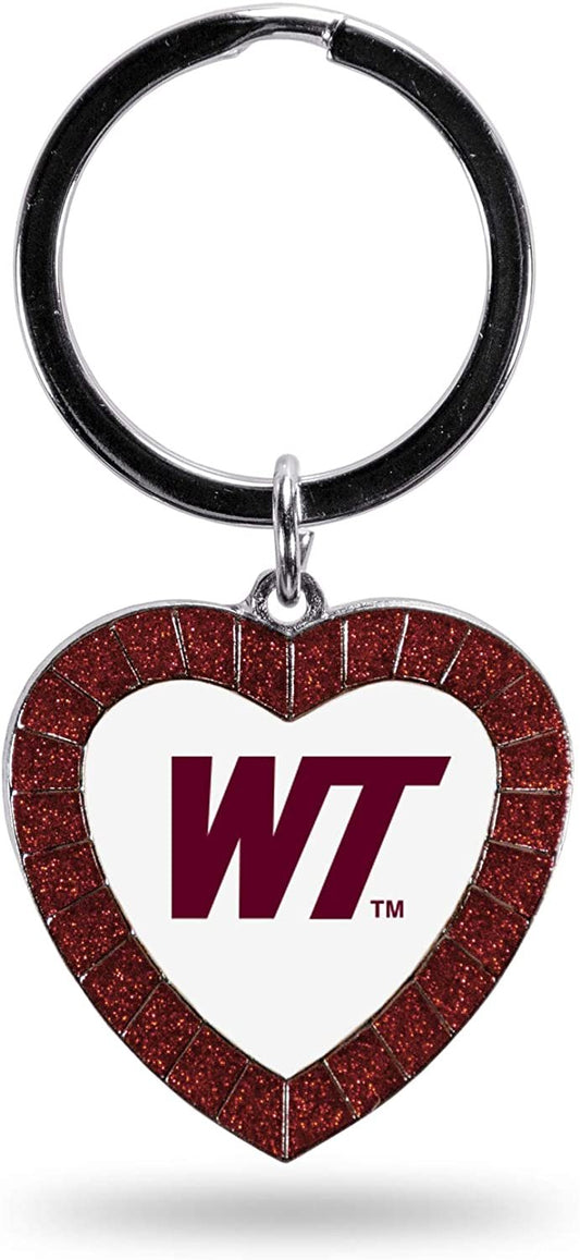 NCAA West Texas A&M Buffaloes NCAA Rhinestone Heart Colored Keychain, Maroon, 3-inches in length
