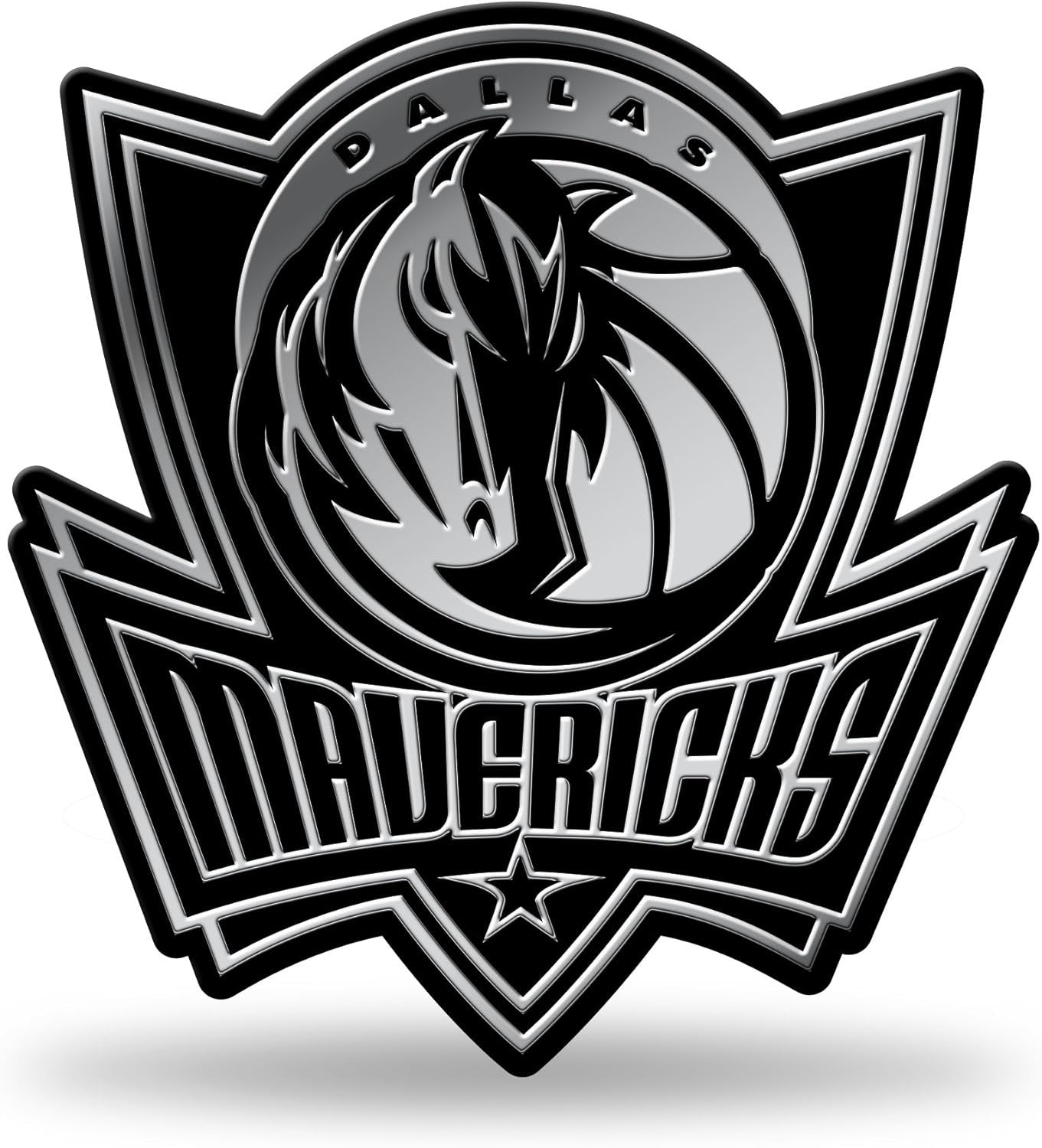 Dallas Mavericks Silver Chrome Color Auto Emblem, Raised Molded Plastic, 3.5 Inch, Adhesive Tape Backing