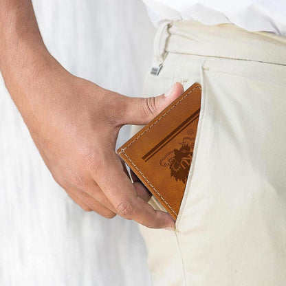 NCAA University of Kansas Jayhawks Men’s Front ID Pocket Brown Wallet- Premium 8 Pocket Laser-Engraved Team Logo on Vegan Leather- Minimalist Design, Credit Card Holder- Ideal for Travel or Men’s Gift