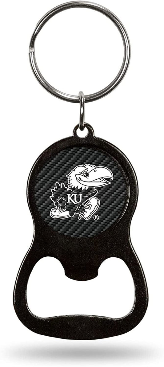 University of Kansas Jayhawks Premium Solid Metal Keychain Bottle Opener, Carbon Fiber Design